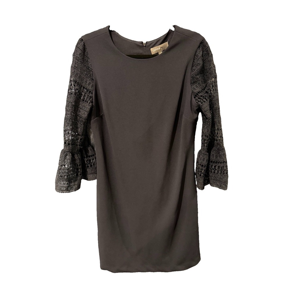 Donna Ricco New York Women's Navy Solid Shift Lace 3/4 Bell Sleeve Dress 12